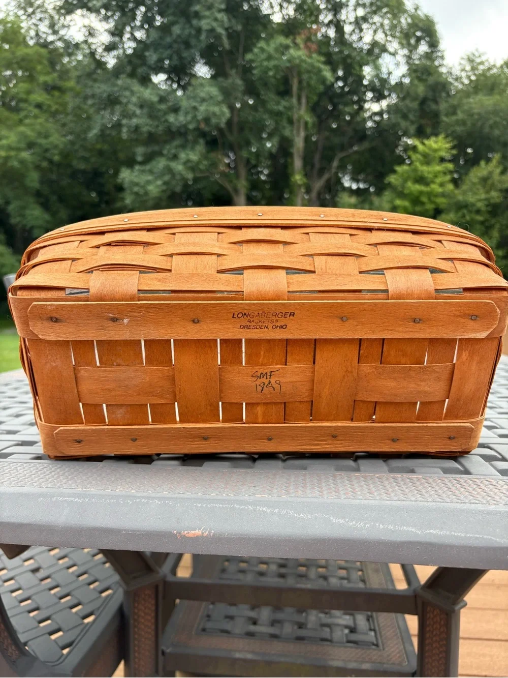 Longaberger Handwoven Rectangular Basket with plastic liner